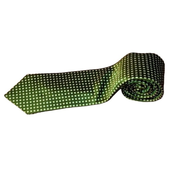 IKE BEHAR NEW YORK 100% SILK PATTERNED GREEN TIE - Picture 1 of 4